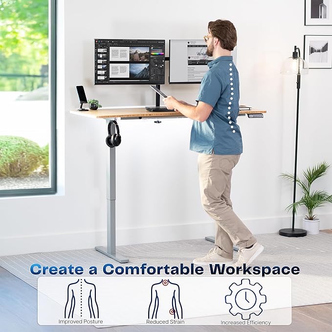 VIVO Electric 60 x 24 in Real Bamboo Standing Desk, Memory Height Adjustment - Image 4