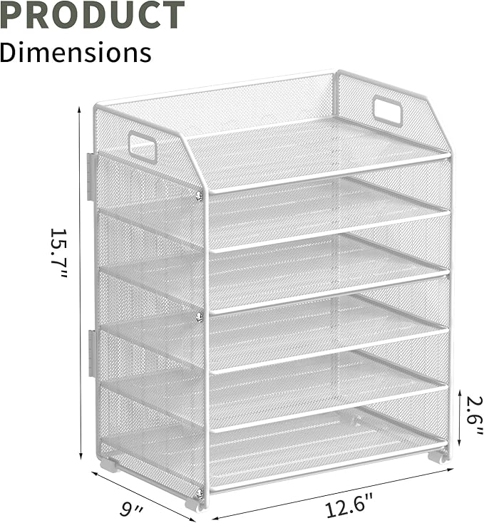 6 Tier Desk Organizer, Heavy-Duty Thick Metal Letter Tray Organizer, Large - Image 5