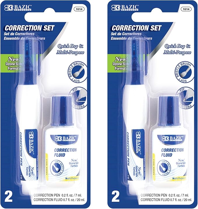 BAZIC Products Correction Fluid, Soft Bristle Brush & Precise Metal Tip by BAZICProducts