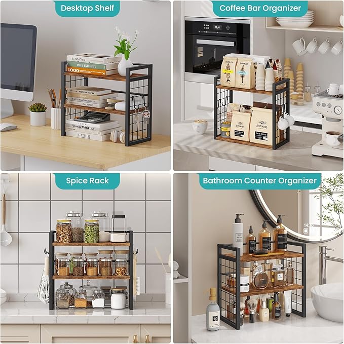 ELITEROO Desktop Shelf Organizer, 2 Tier Wood Desk Bookshelf, Desk Top Storage - Image 8