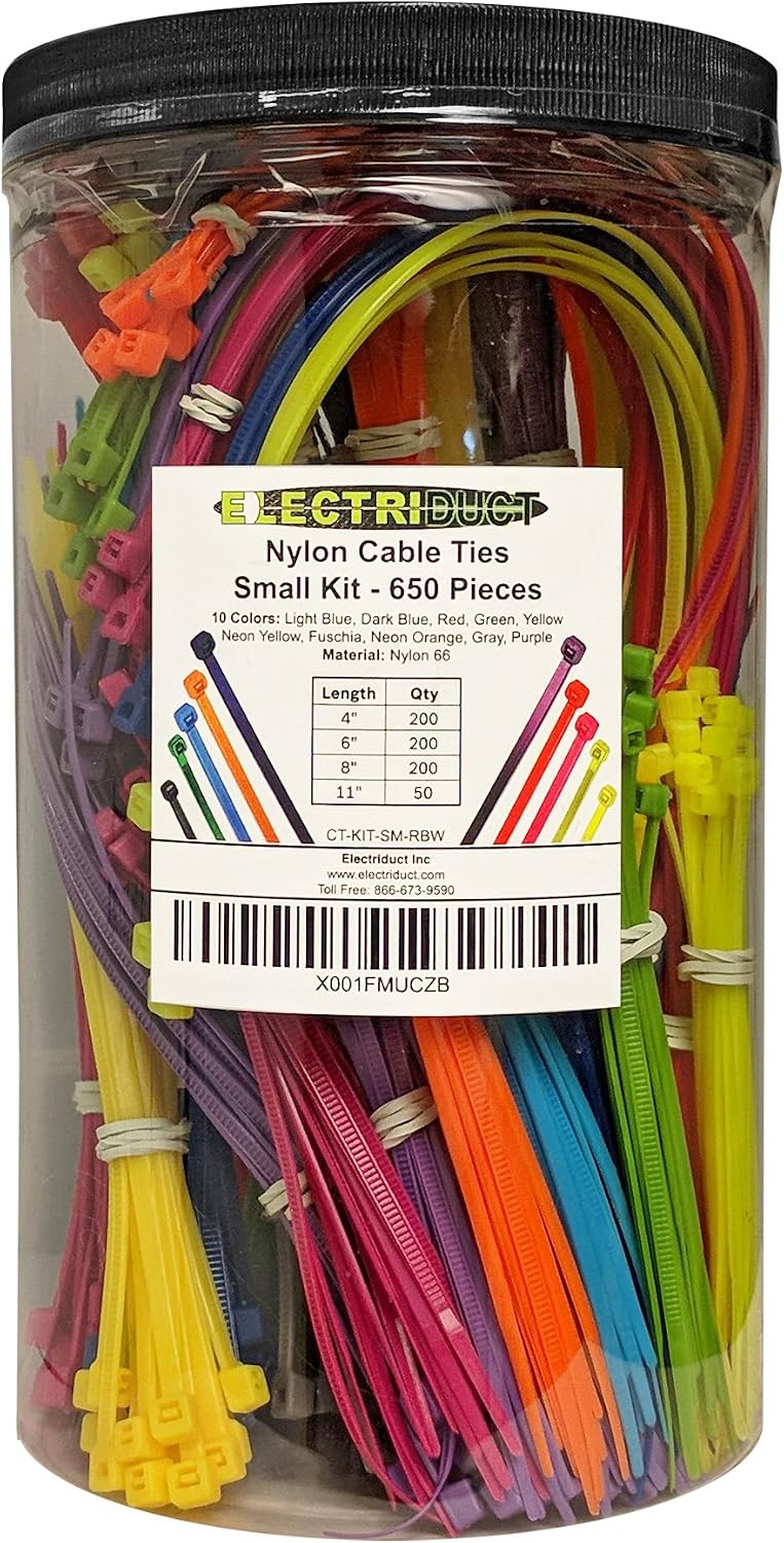 Electriduct Nylon Cable Tie Kit - 2000 Zip Ties - Multi Color (Blue, Red, Gre...