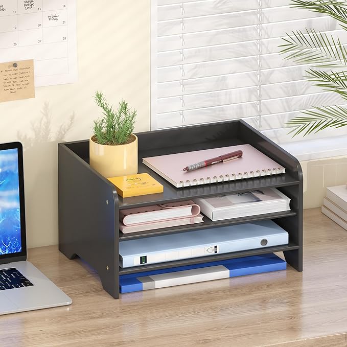 Wisuce Essentials Bamboo Desk Organizer Mail Holder Countertop Letter Tray Wood - Image 5