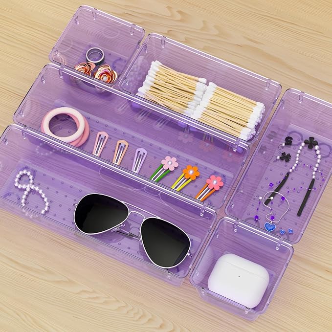 WOWBOX 6 Pack Clear Drawer Organizer Set, Acrylic Drawer Storage Trays - Image 7