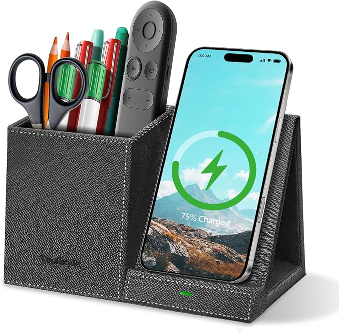 TopMade Wireless Charger with Pen Pencil Holder, Leather Mltifunctional Desk by TopmadeProduct-Ordernow