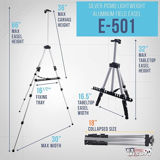 U.S. Art Supply 66" Silver Metal Tripod Easel Display - Image 2