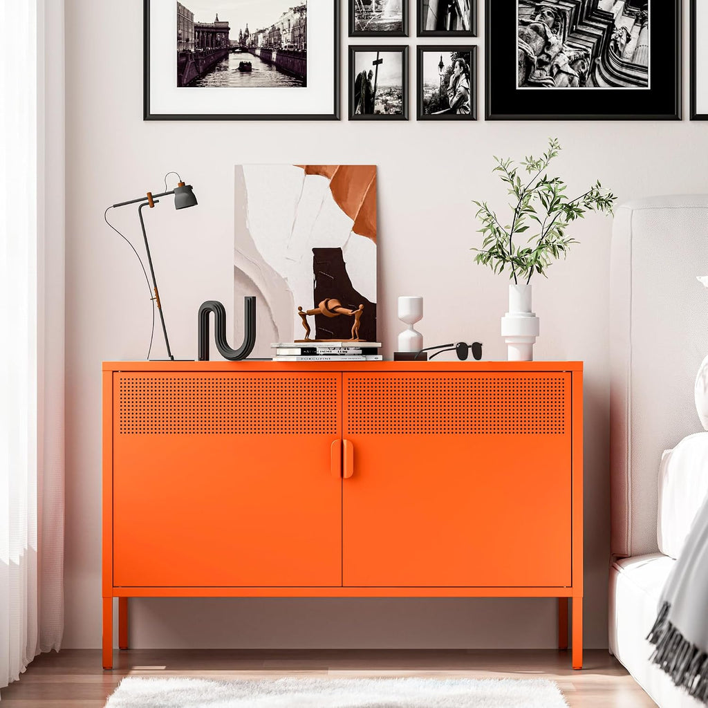 washsemba 2 door accent cabinet,orange metal storage cabinet, main product view
