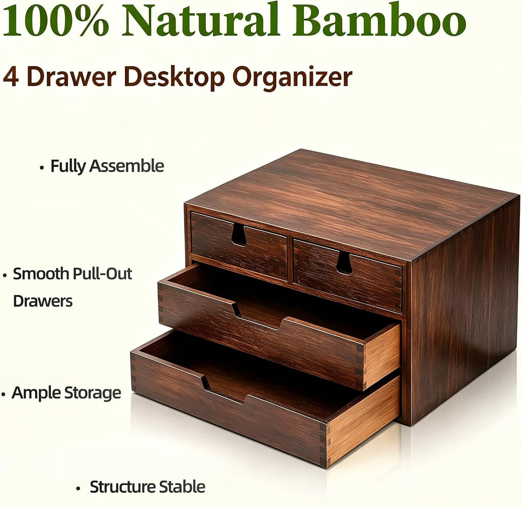 deayou bamboo desk organizer, 100% natural bamboo desktop, side view