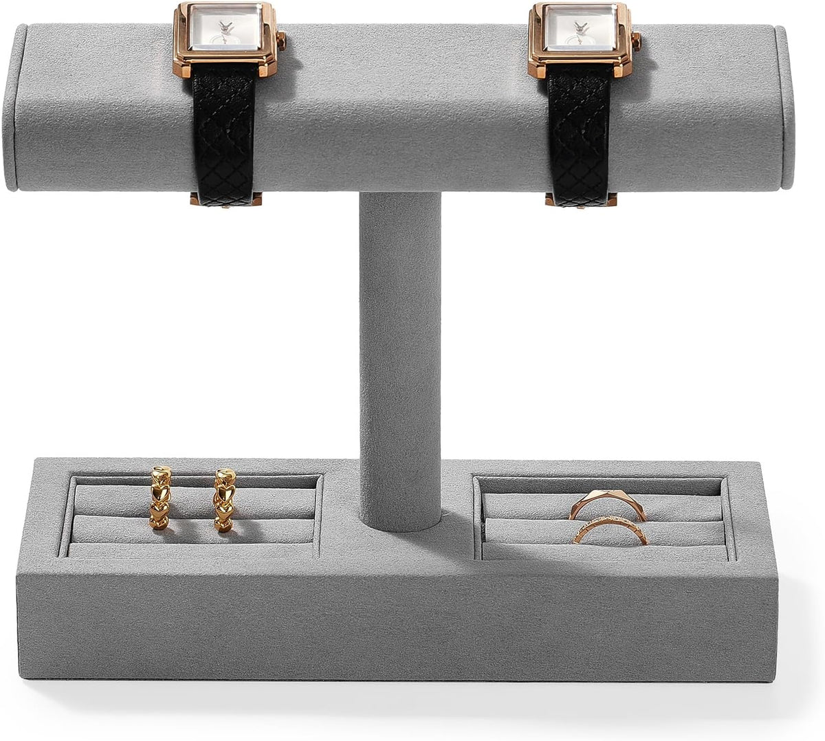 T-Bar Watch Stand, Microfiber Jewelry Organizer for Dresser Vanity