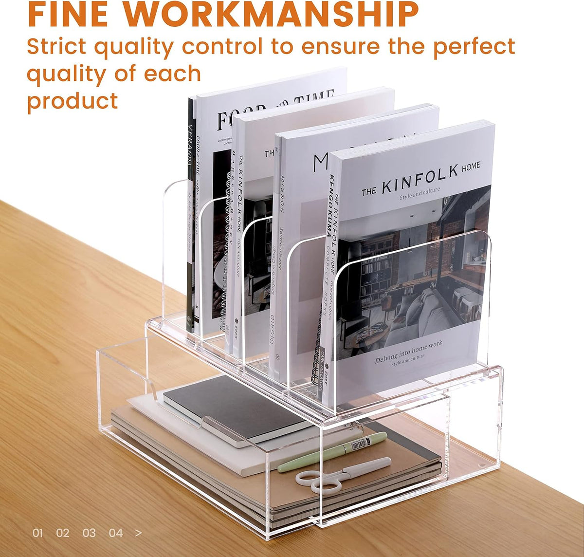 hezone desk organizers and accessories, acrylic desk organizer showing dimensions