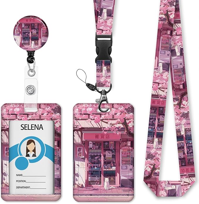 Cute Cat Lanyard for ID Badges, Retractable Badge Holder Reel by Mcapirivo