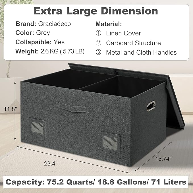 Graciadeco 75 Quarts Extra Large Decorative Storage Bins - Image 2