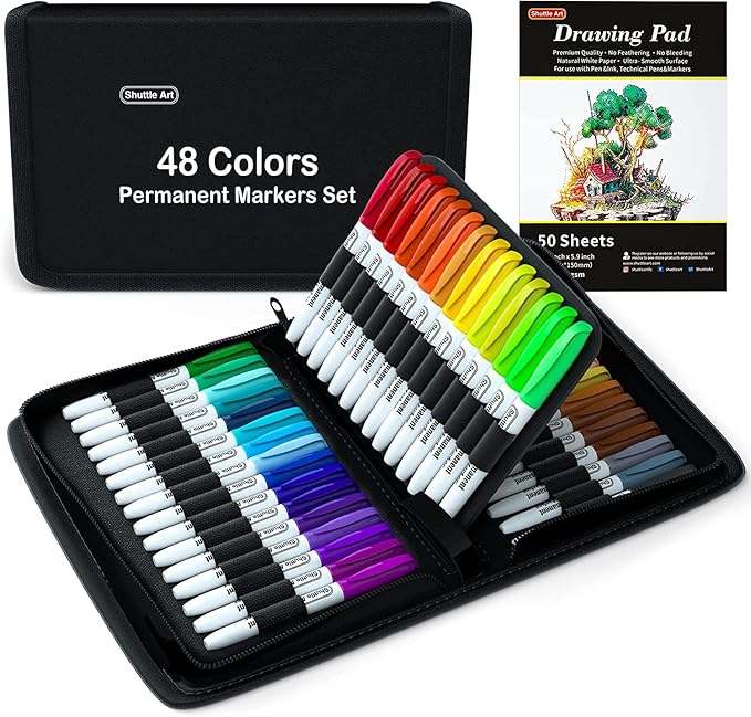 Shuttle Art Permanent Markers, 48 Colors Fine Point, Wood and Stone, Gift by ShuttleArt