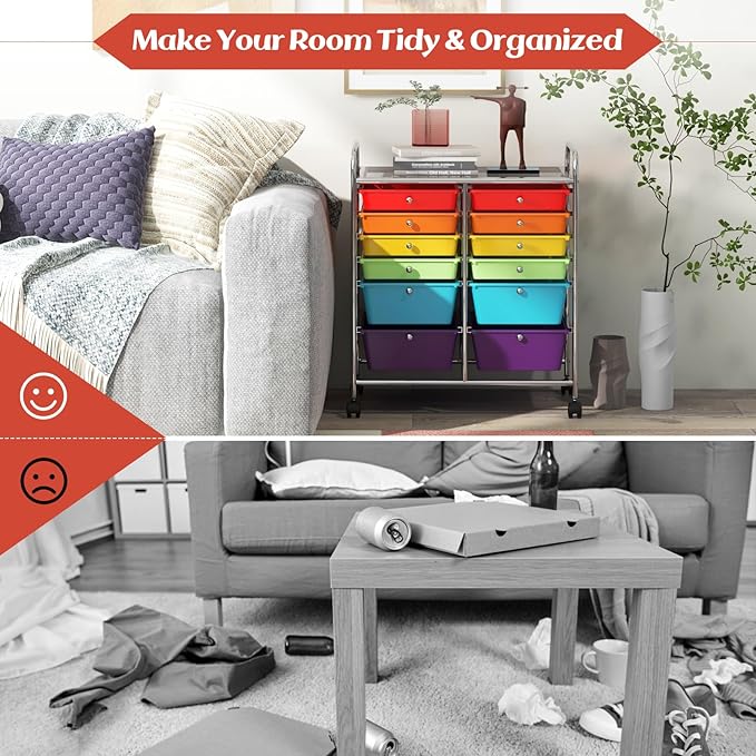 LDAILY 12 Drawer Rolling Storage Cart, Craft Cart Organizer on Wheels w/Metal - Image 7
