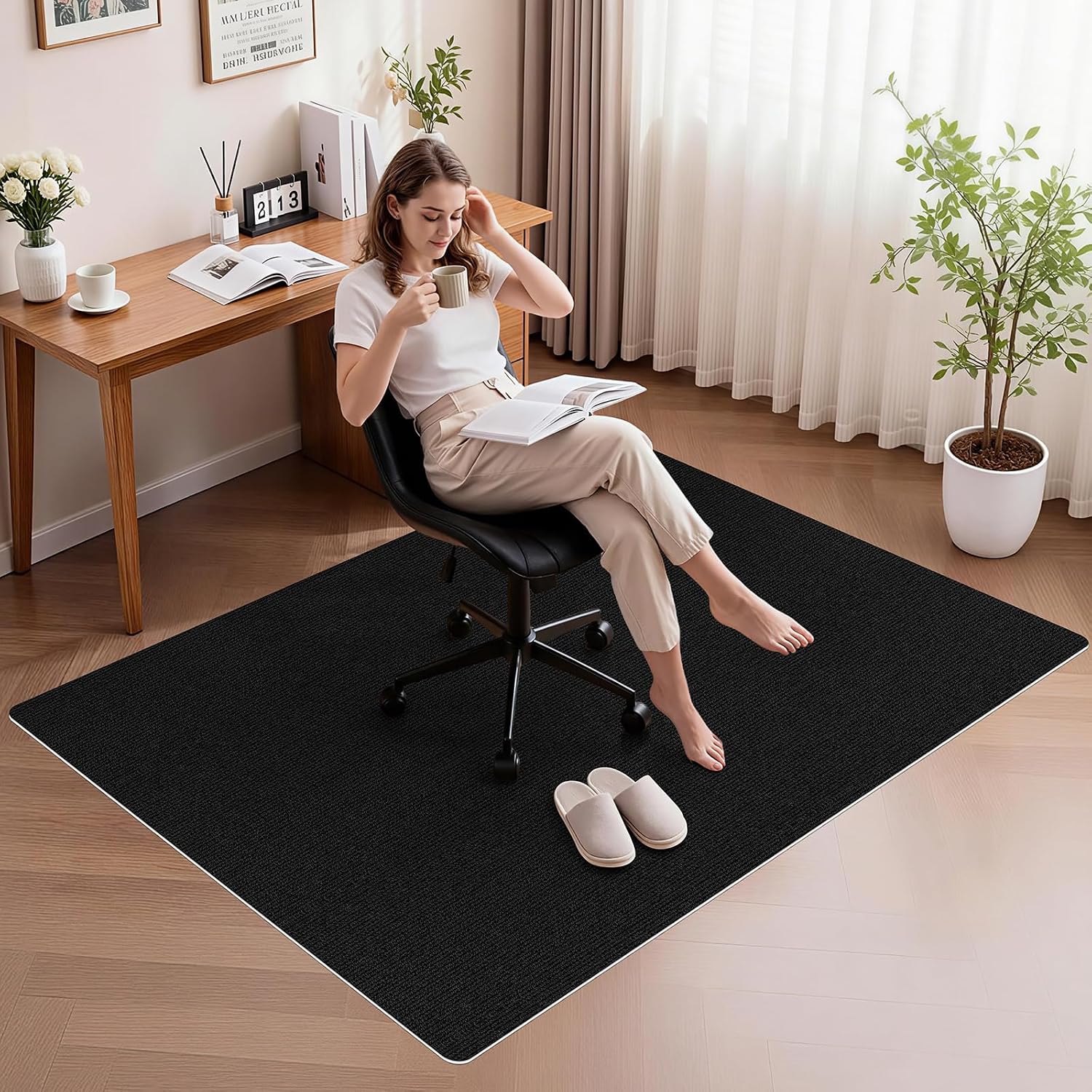 Sycoodeal Office Chair Mat for Hardwood Floor,Slip Resistant Floor Mat for Rolling Chairs,Easy to Clean,Large Floor Protector Office Computer Gaming Chair,Black(36"x55")