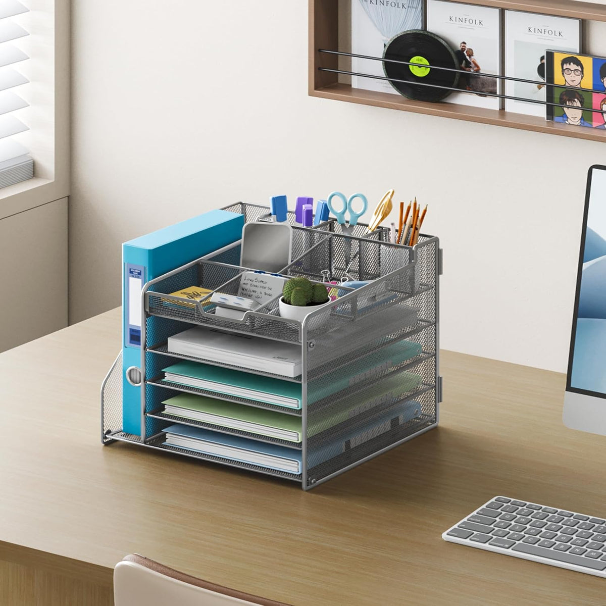 Lavatino 5-Tier Metal Mesh Desk Organizer with File Holder & 7 Customizab...
