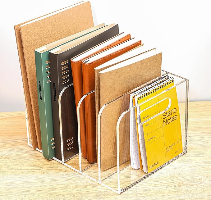AIDIMOO Acrylic Magazine File Holder, 5 Vertical Compartments Desk Document - Image 3