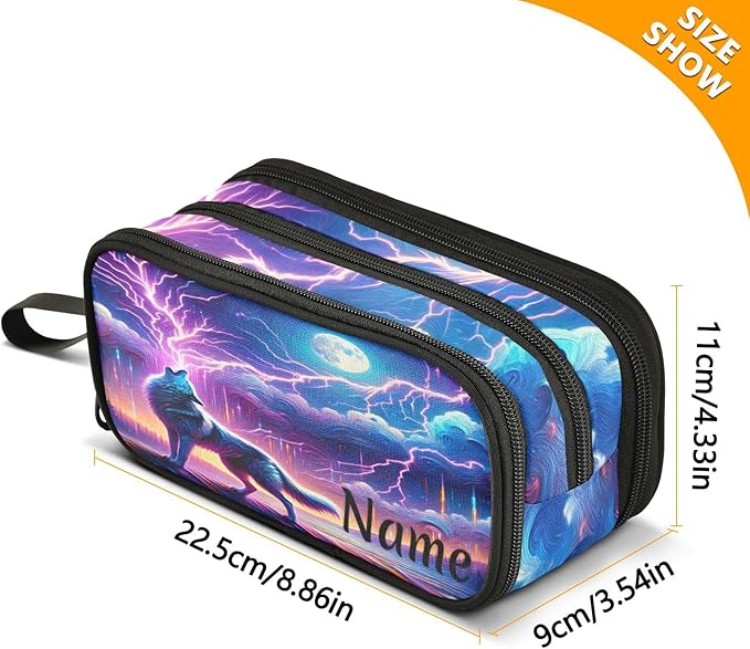 BOENLE Custom Wolf Howling Moon Lightning Pencil Case Box Boys Girls - Image 4