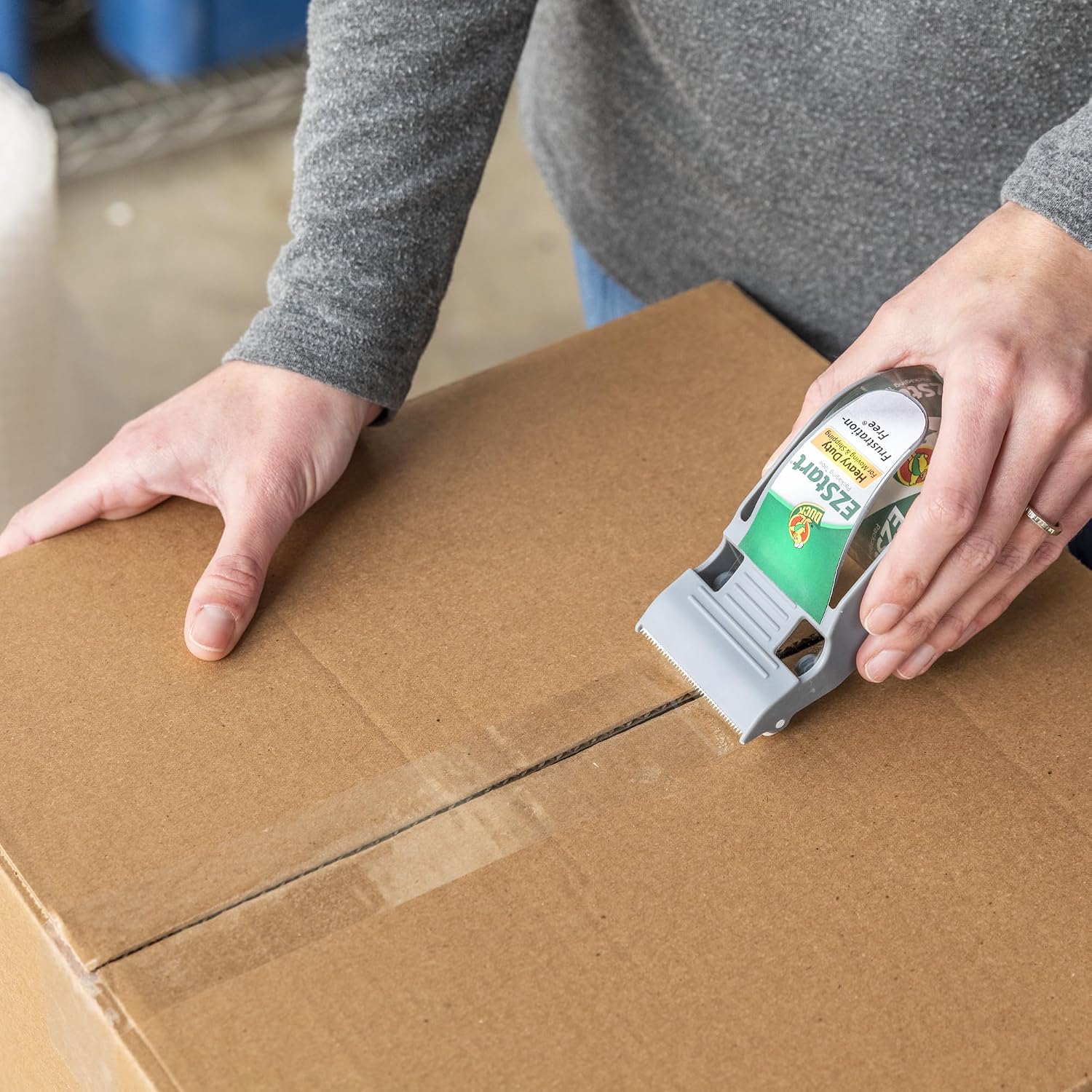 Duck EZ Start Packing Tape with One-Handed Dispenser | Frustration-Free, Whisper Quiet, Beginner-Friendly, Moving & Shipping Boxes, Clear, 1.88 Inch x 55 Yards