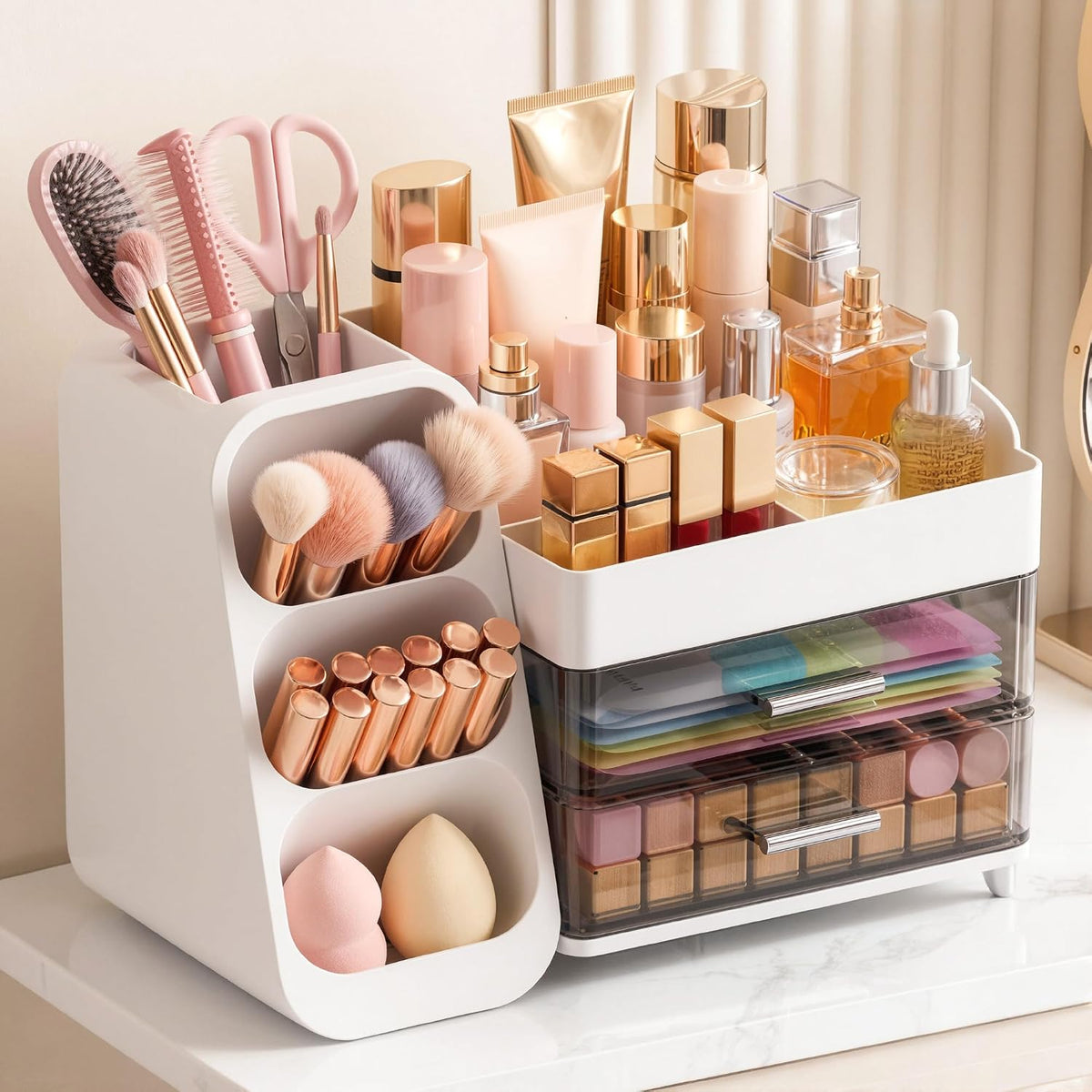 Large Capacity Makeup Organizer Countertop with Makeup Brush Holder for Vanit...