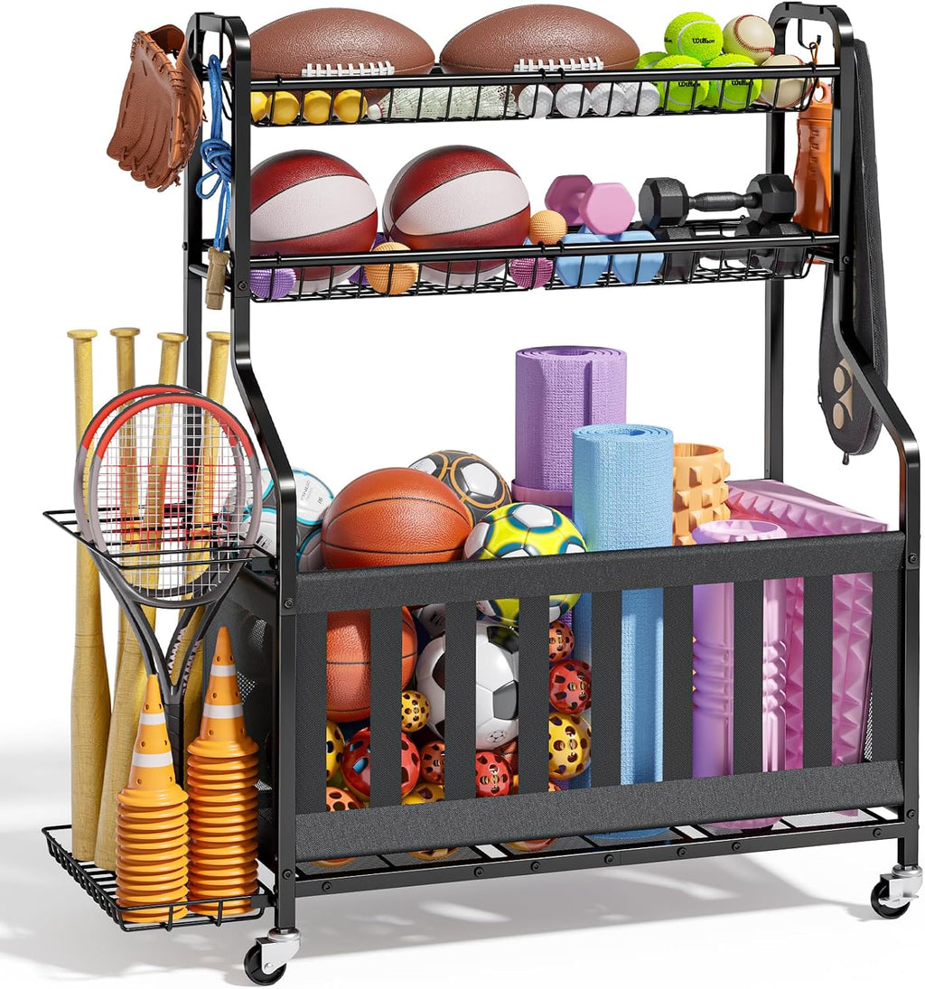 kitsure sports equipment organizer with wheels, garage ball, main product view