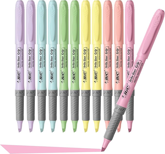 BIC Brite Liner Grip Pastel Highlighter Set, Chisel Tip, 12-Count Pack of - Image 3