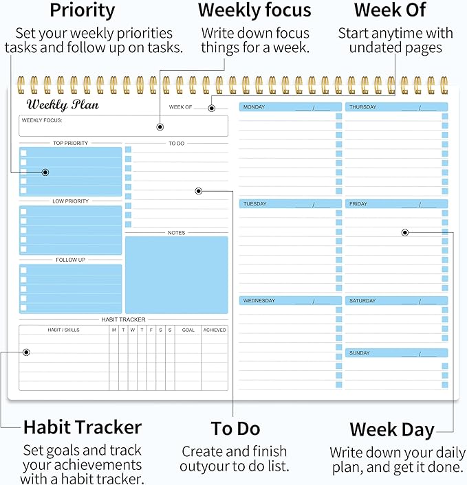 Weekly Planner Notepad Undated Weekly Schedule Planner To Do List Notebook - Image 3