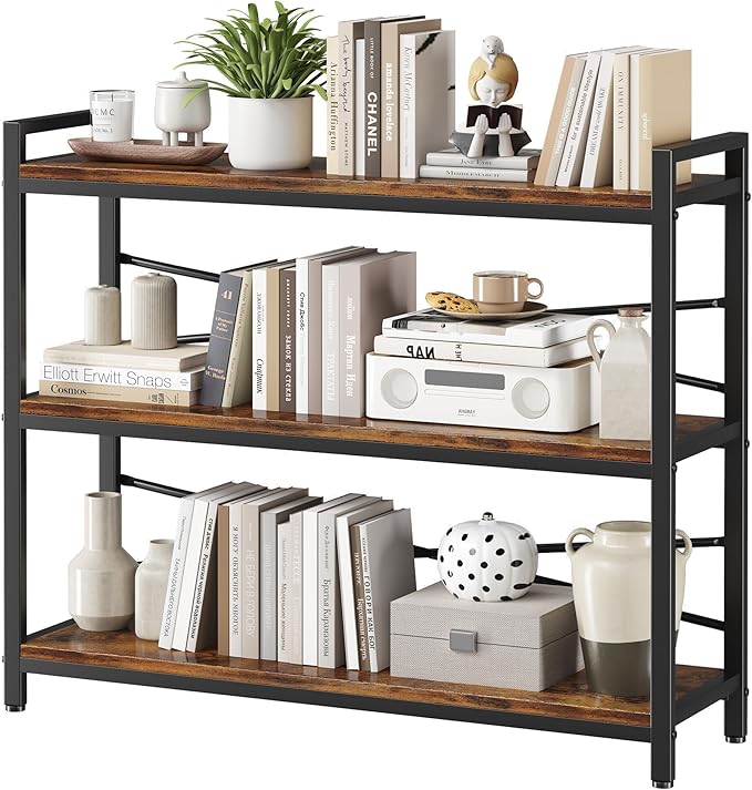 3 Tier Bookshelf 39.37" Width, Long Industrial Bookcase, Vintage Farmhouse by Homeiju