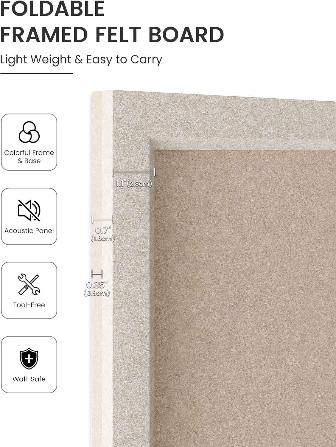 Fluxynara Framed Felt Bulletin Board, 47.2" x 35.4", Khaki