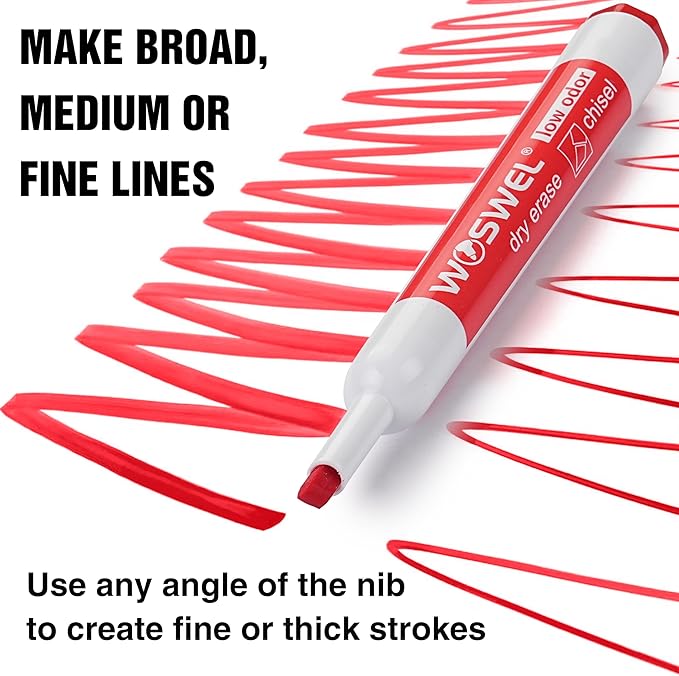 WOSWEL Dry Erase Markers, Chisel Tip Whiteboard Markers, Low Odor Thick Dry - Image 7