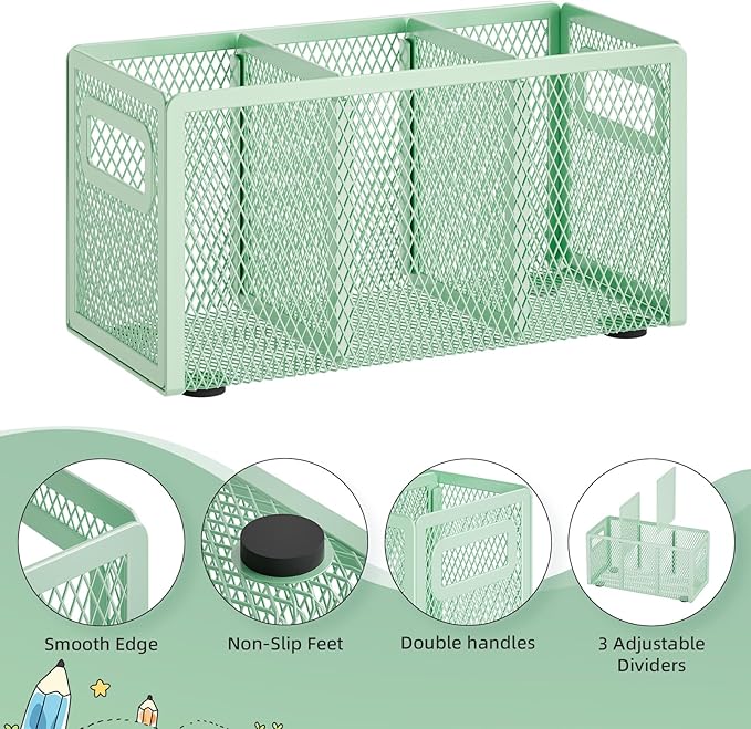 Marbrasse Mesh Pen Holder for Desk, Pencil Holder Desk Organizer 3 Adjustable - Image 4