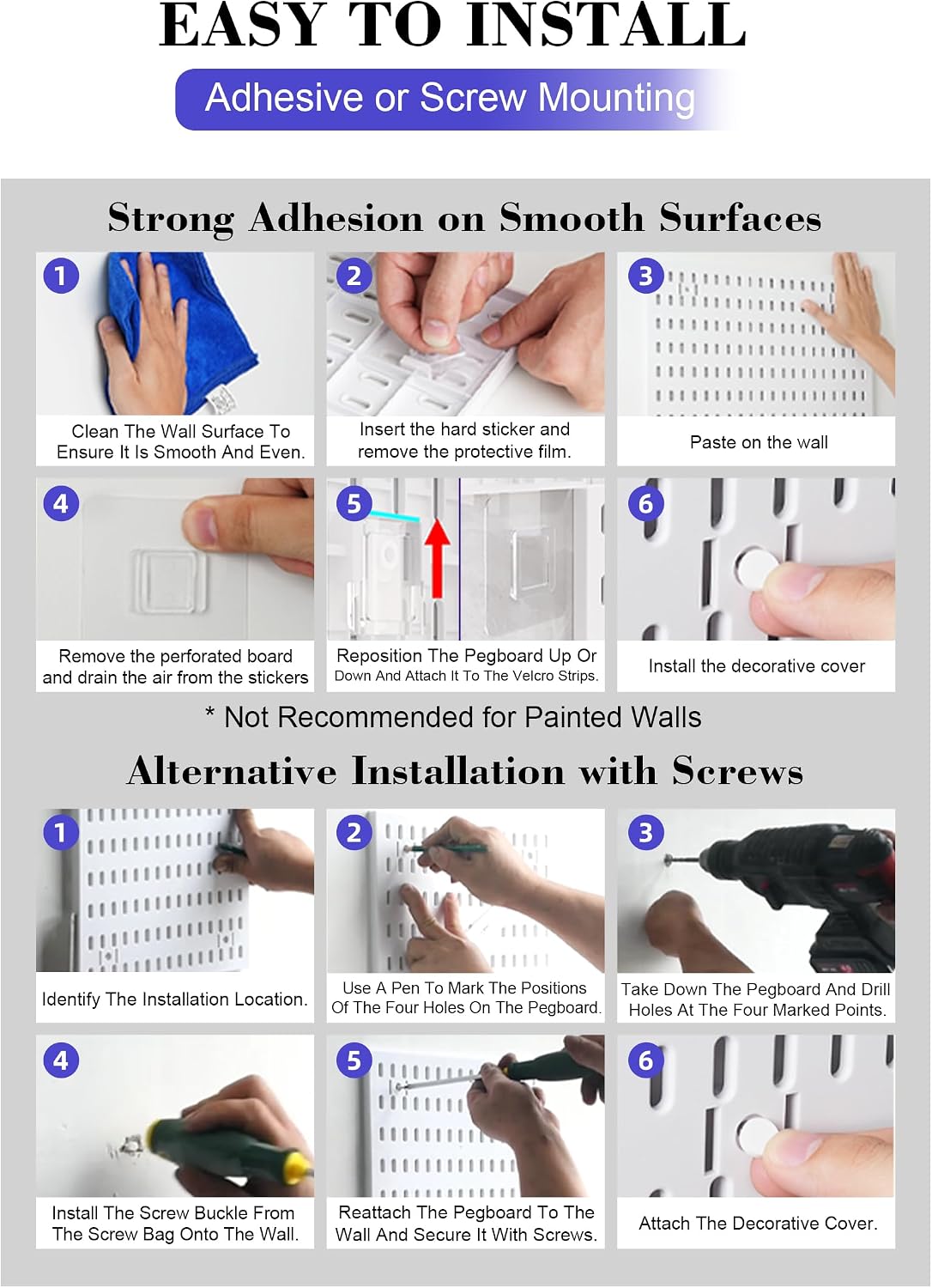 Pegboard Wall Organizer Set – 4 Peg Boards with Hooks & Shelves – Office,...