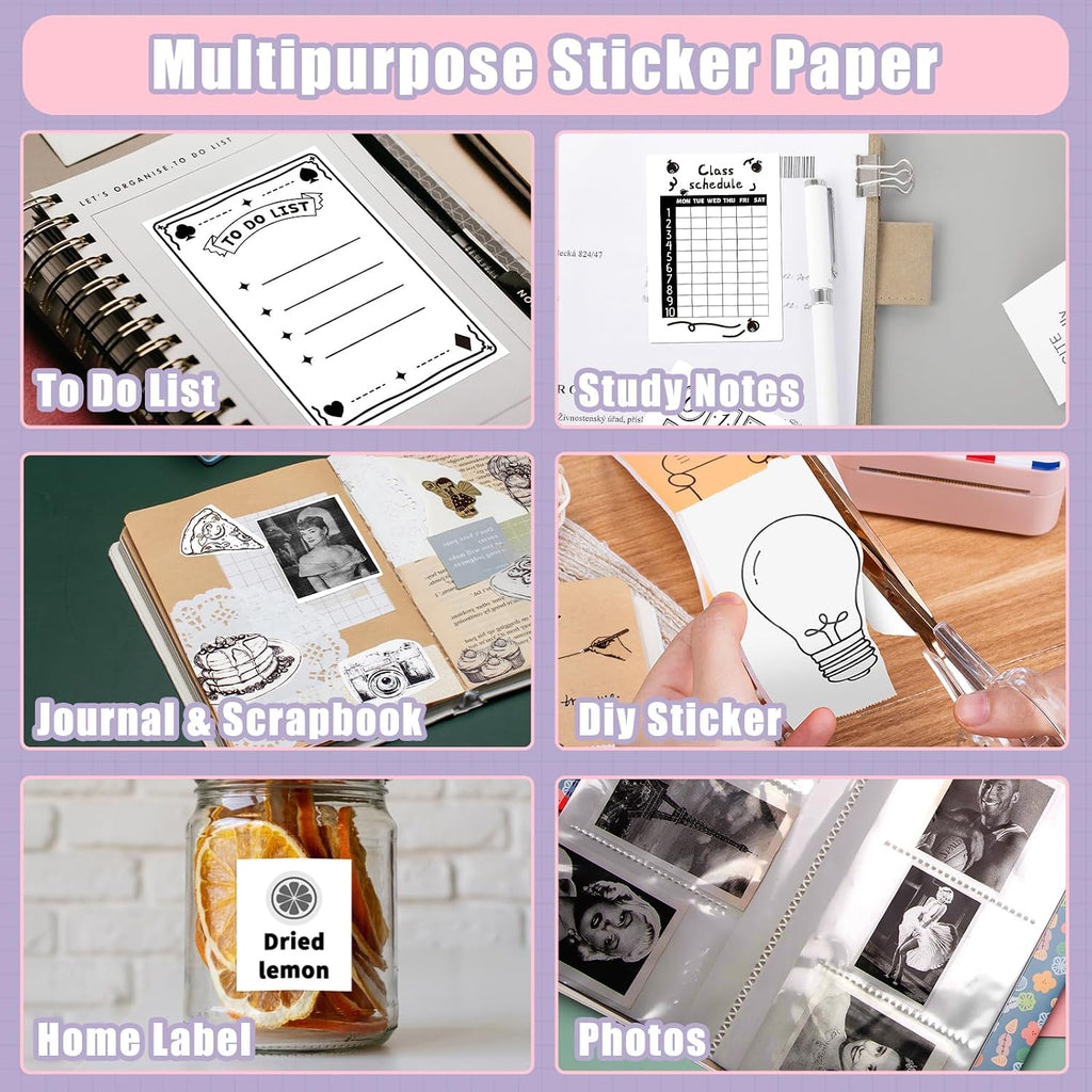 Thermal Sticker Paper Compatible with Phomemo Printer Paper M02/M02 Pro/M02S/P2S/M03/M04S/T02 Mini Sticker Printer- 50mm x 3.5m, 3 Rolls White 2-Year Adhesive Label for Photo,Image,Texts,Notes