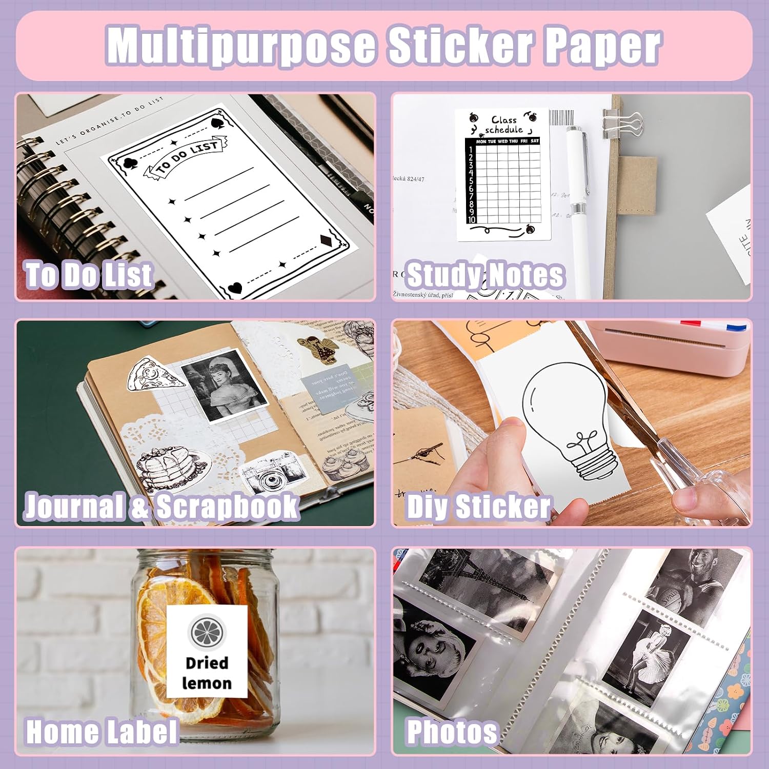Thermal Sticker Paper Compatible with Phomemo Printer Paper M02/M02 Pro/M02S/P2S/M03/M04S/T02 Mini Sticker Printer- 50mm x 3.5m, 3 Rolls White 2-Year Adhesive Label for Photo,Image,Texts,Notes