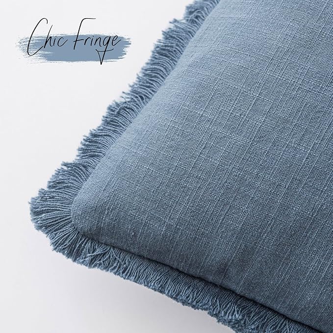 Foindtower Set of 2 Decorative Linen Fringe Throw Pillow Covers Cozy Boho - Image 3