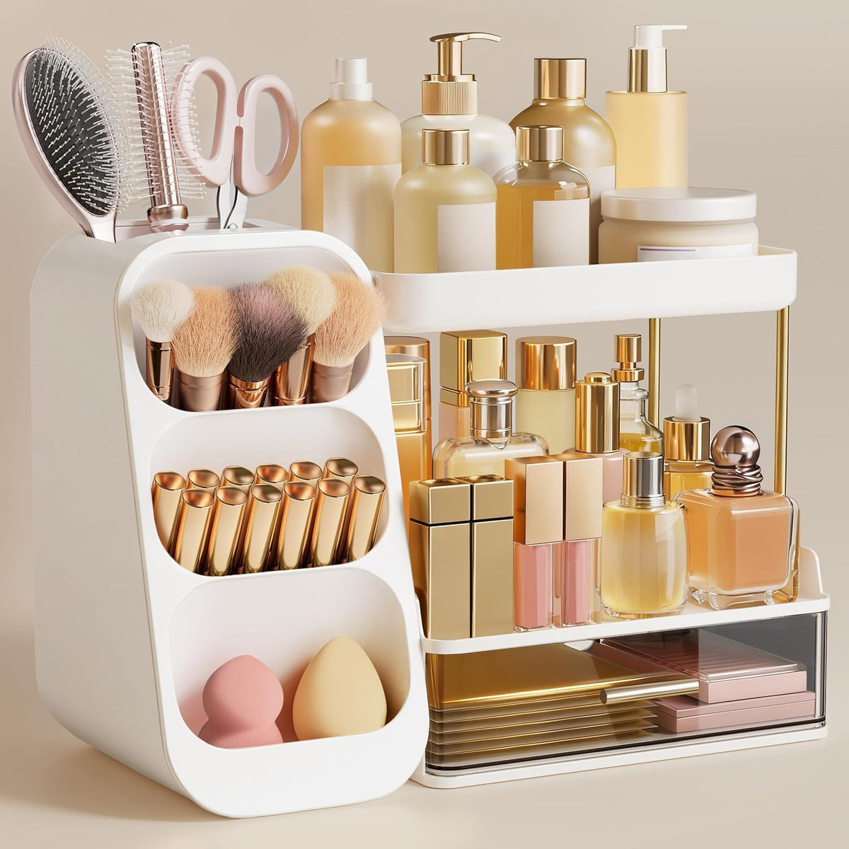 HBlife Bathroom Organizers and Storage with Brush Holder for Vanity, 3 Tier P...