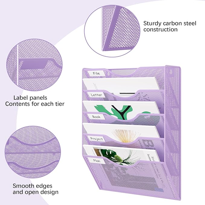 EasyPAG 5 Pocket Mesh Wall File Organizer, Hanging Paper Folder Holder - Image 3