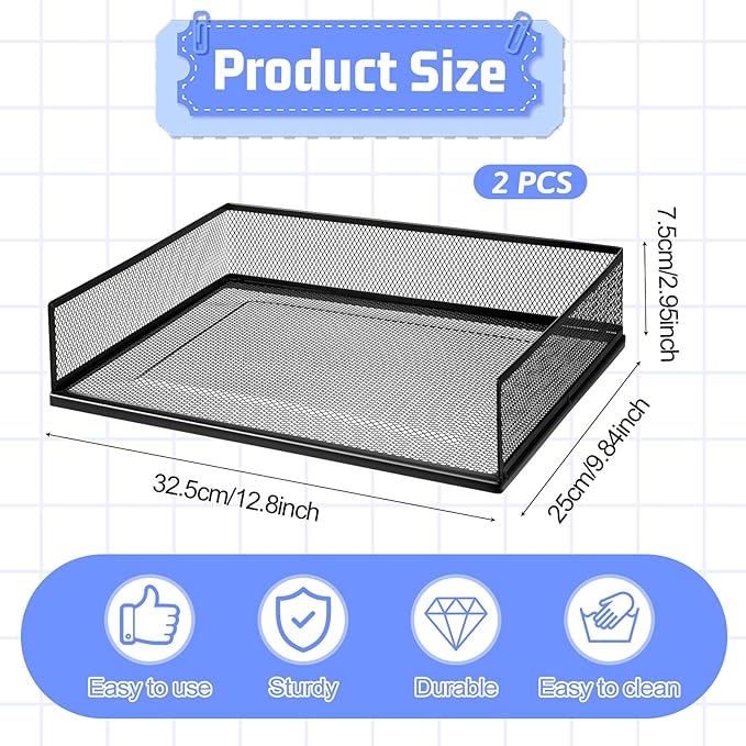 2 Pack Stackable Letter Tray, Wire Mesh Desk File Organizer Metal Desktop Paper - Image 5