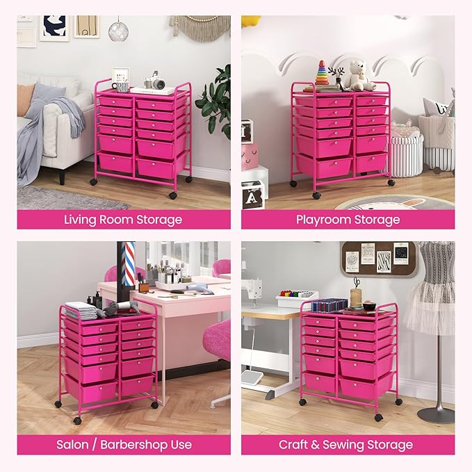 LDAILY 12 Drawer Rolling Storage Cart, Craft Cart Organizer on Wheels w/Metal - Image 7