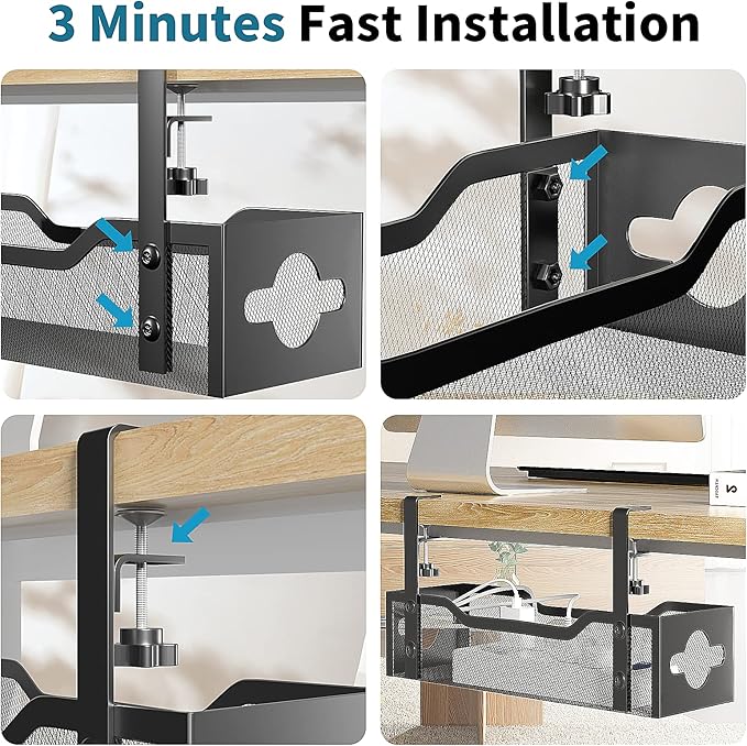 Litwaro Under Desk Cable Management Tray 2 Pack, No Drill, Organizer - Image 7