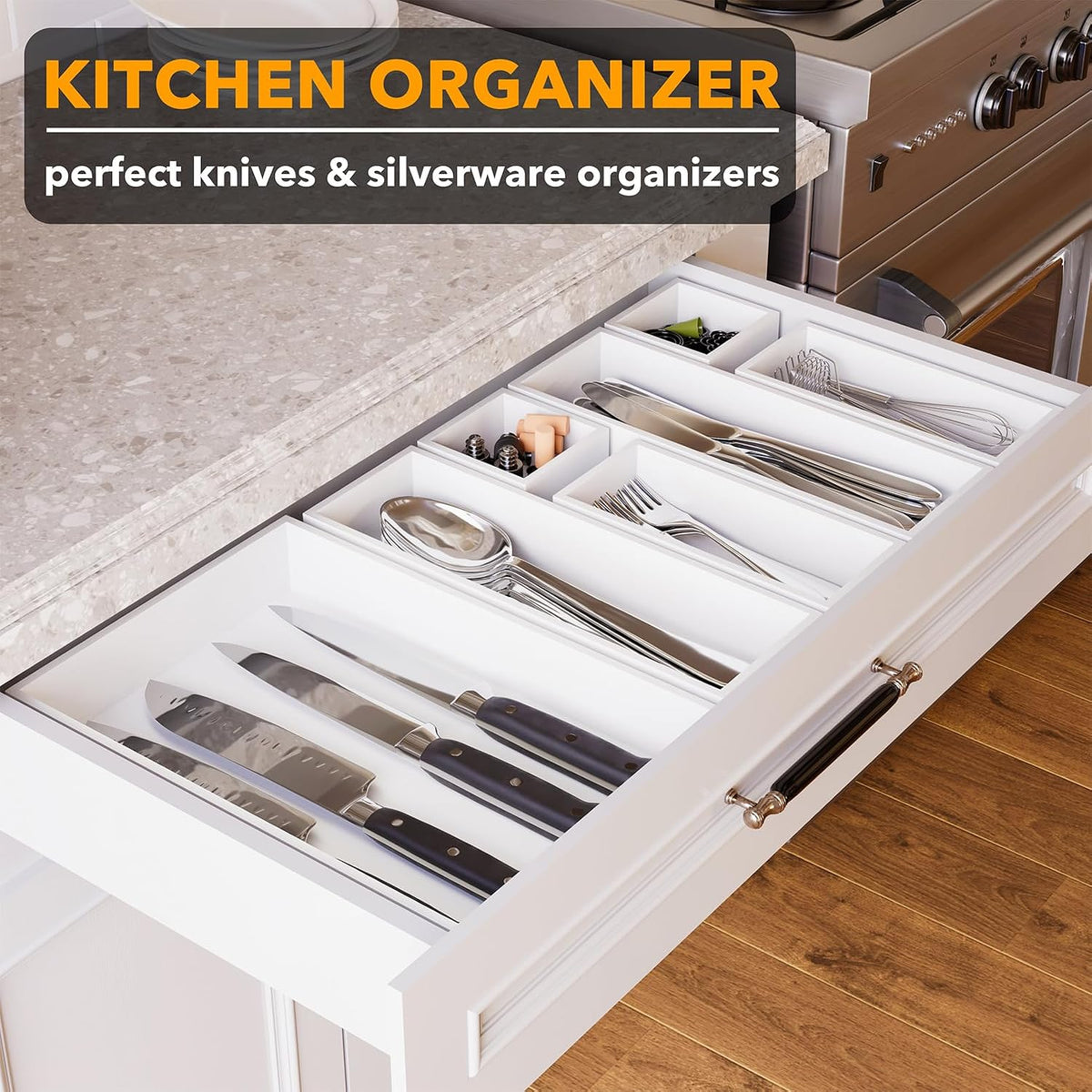 SpaceAid 7-Piece Bamboo Drawer Organizer Storage Boxes Set, Wood Tray Junk Dr...