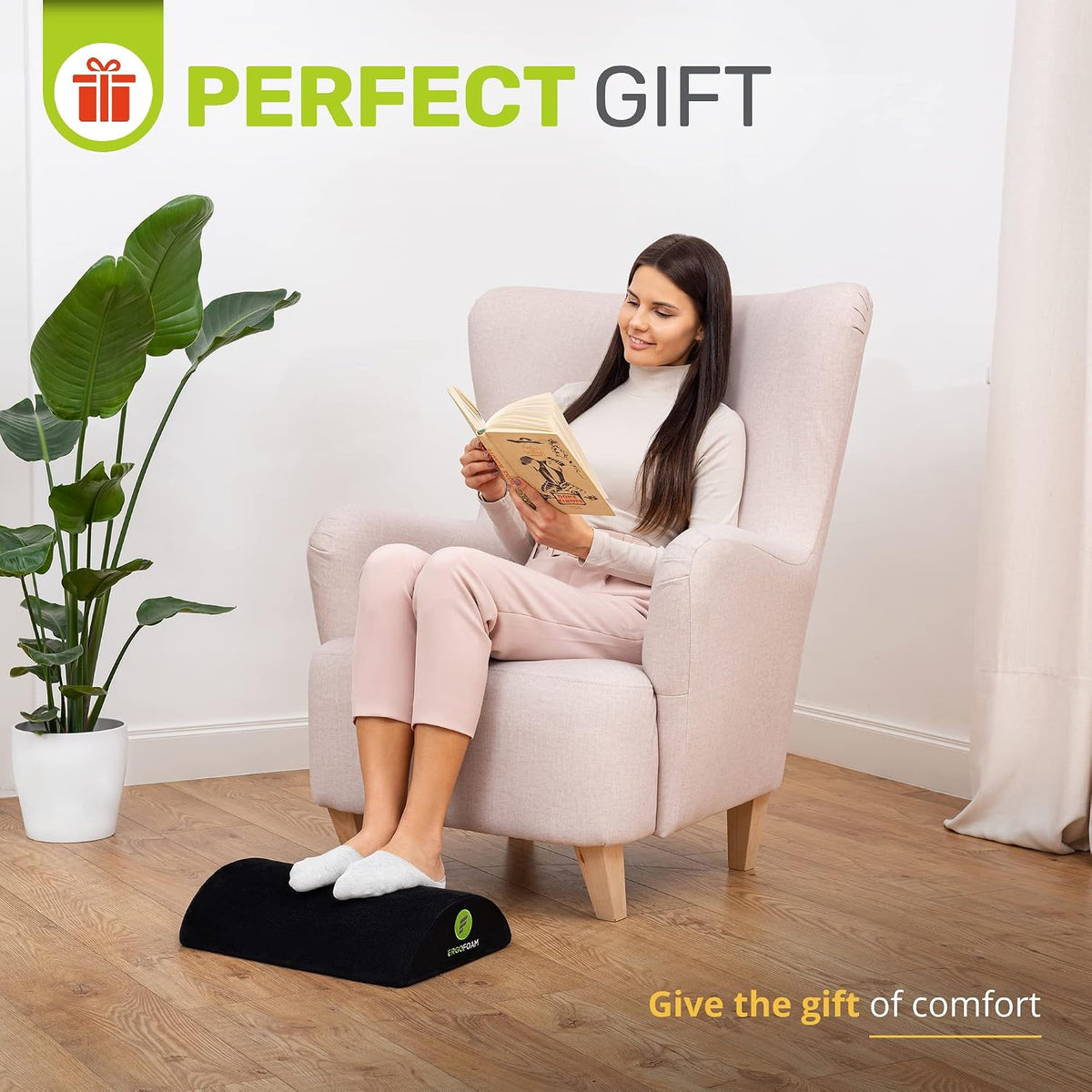 ErgoFoam Ergonomic Foot Rest Under Desk - Premium Velvet Soft Foam Footrest f...