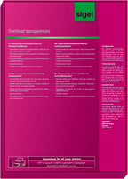 Sigel LF419 Transparency Film for Laser/Copier B&W, clear, 100 mic, A4, 100 sheets