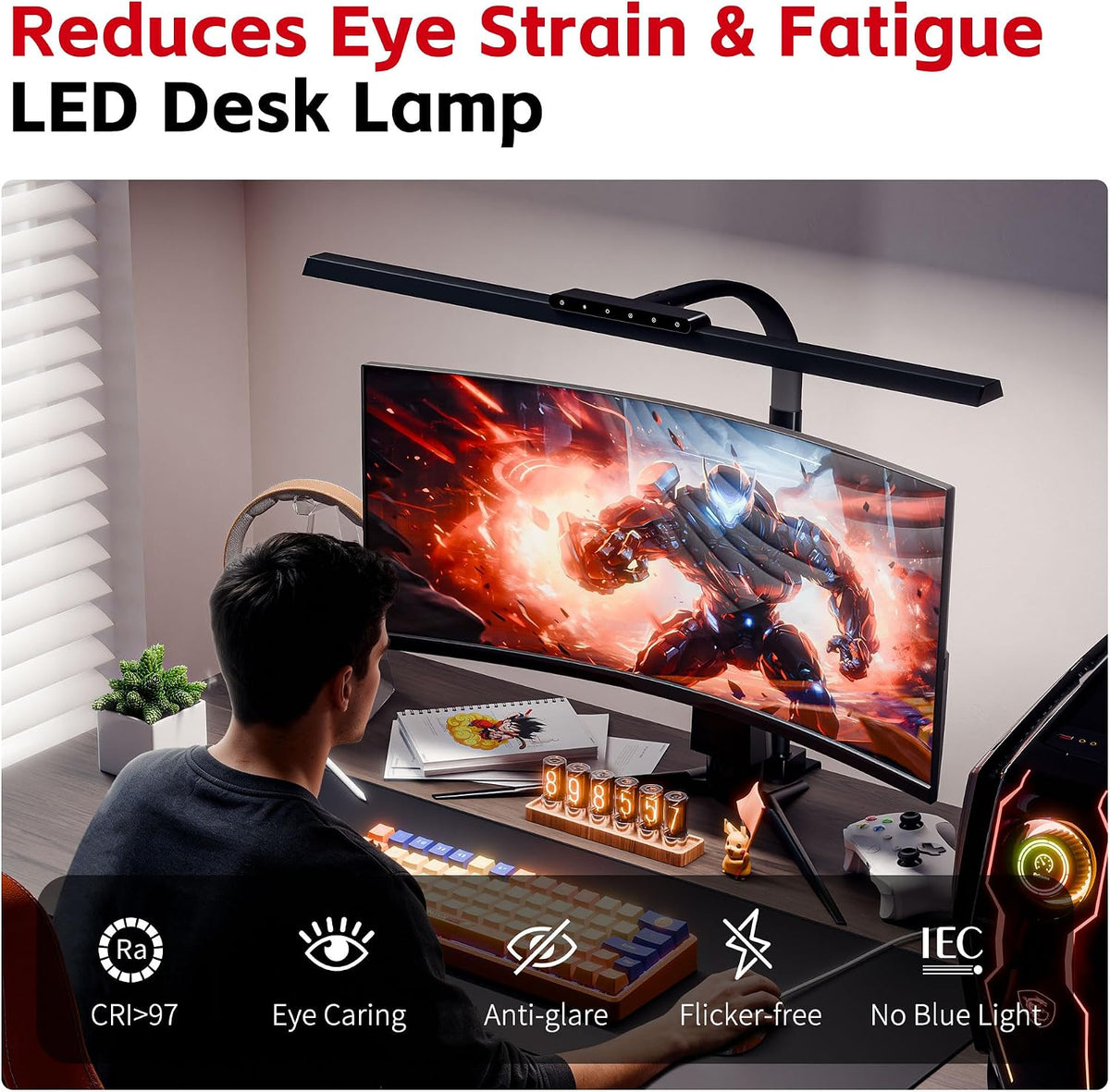 LED Desk Lamp with Clamp for Home Office, 24W Super Bright Tall Desk Light