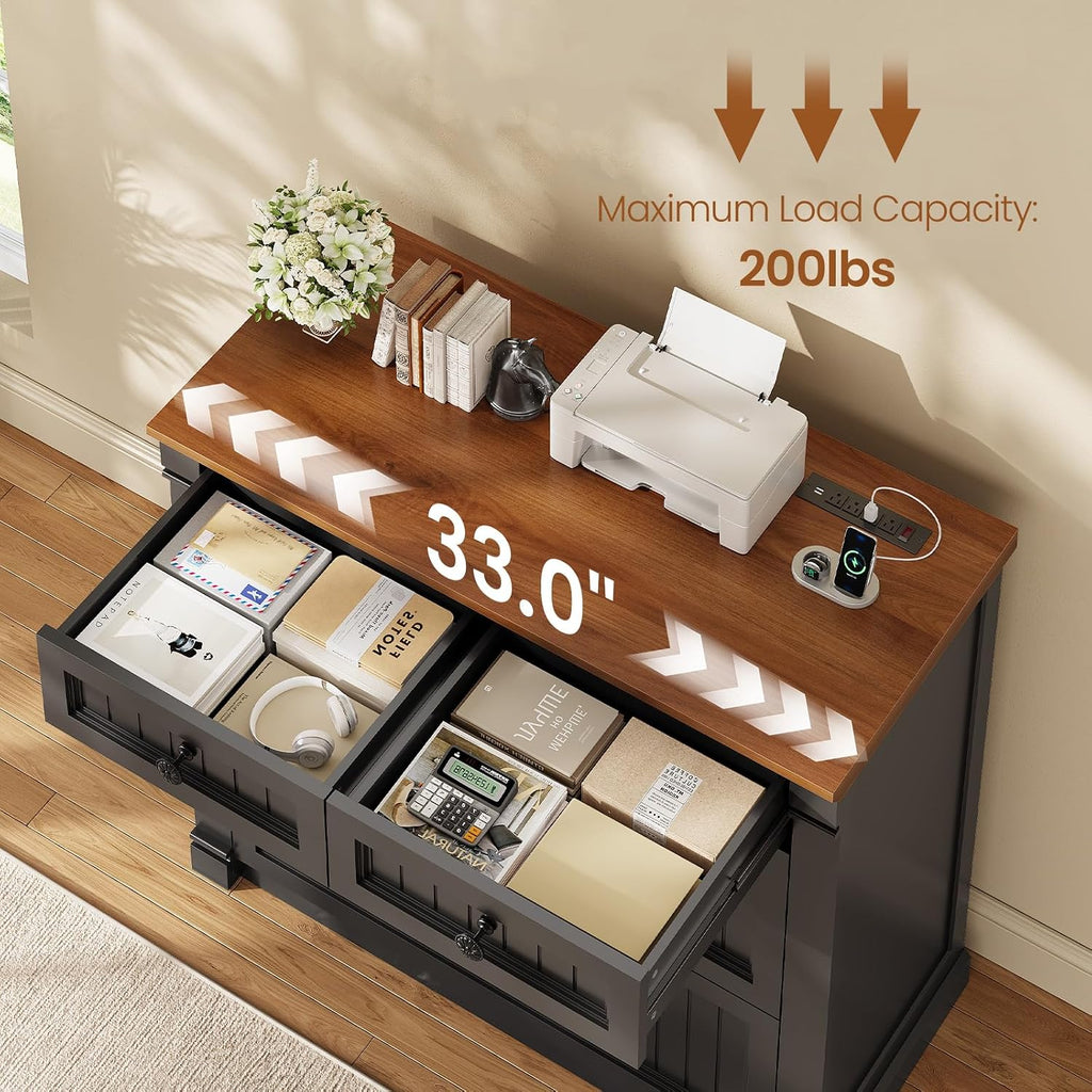 sedeta 4 drawers file cabinet, 33" farmhouse filing showing dimensions
