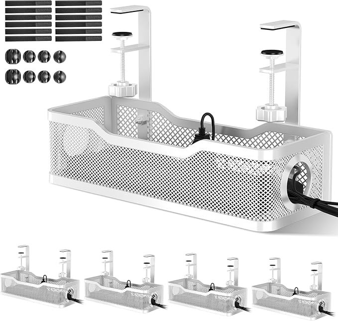 4 Pack Under Desk Cable Management Box White, Cinati 53.6" Wire Organizers No by Cinati