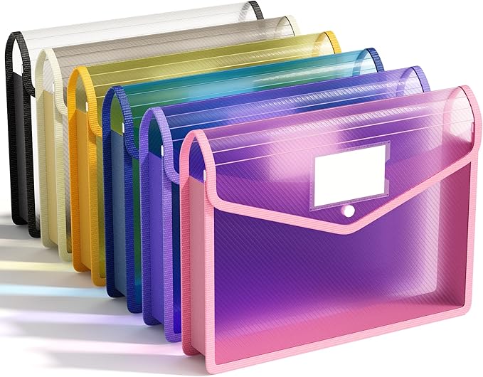 ABC life 6 Pack Plastic Expanding File Folder, Transparent Envelopes by ABClife