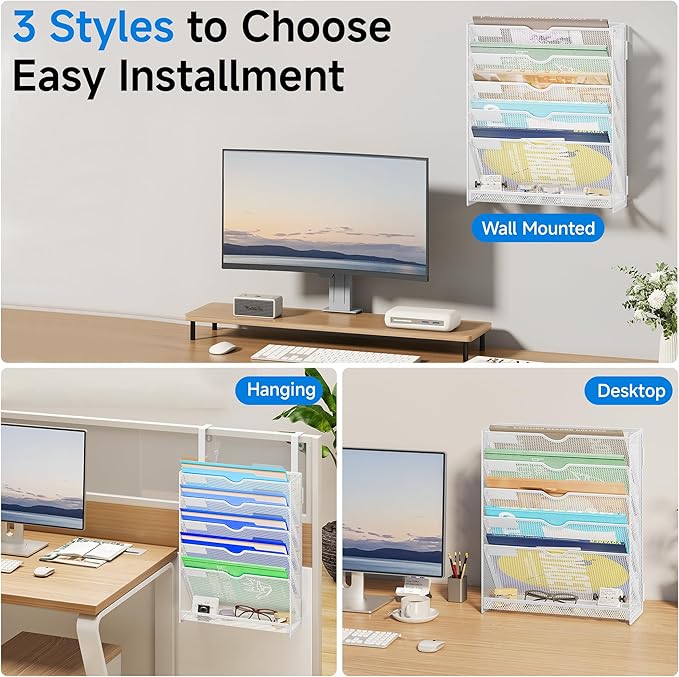 Lavatino 6-Tier Hanging File Organizer, Wall Mount File Holder - Image 4