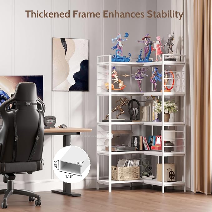 5 Tier Corner Bookshelf, Reversible Corner Shelf, Industrial Wooden Display - Image 7