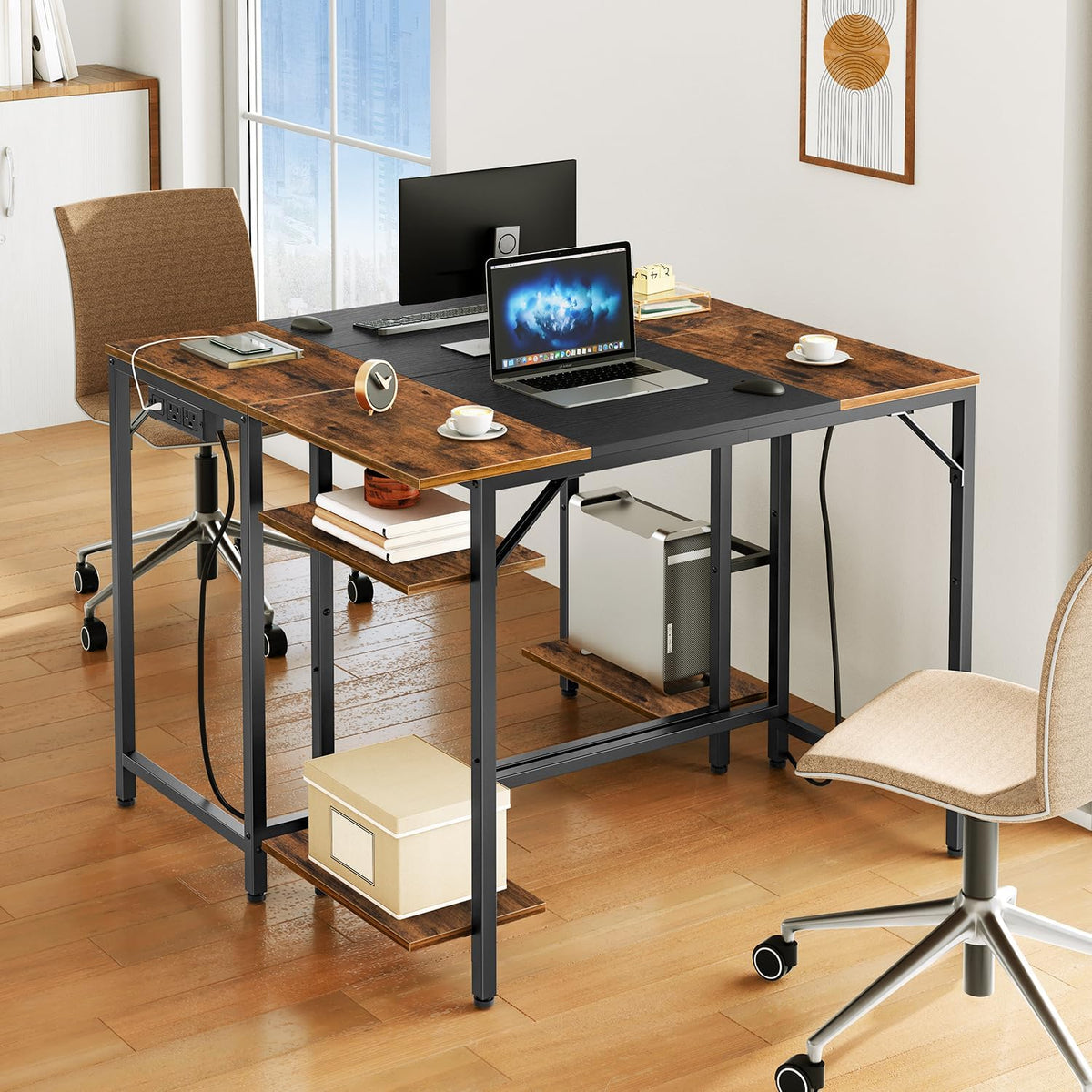 HOOBRO Small Computer Desk, 35.4 Inch Home Office Desk with Power Outlet, Wri...