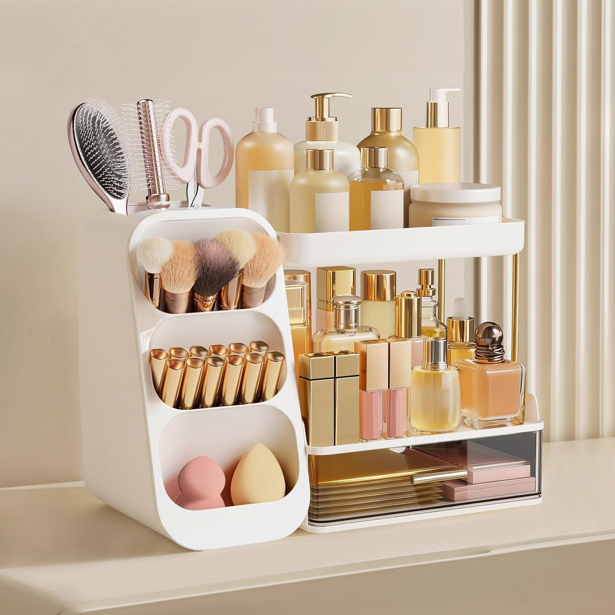 HBlife Bathroom Organizers and Storage with Brush Holder for Vanity, 3 Tier P...